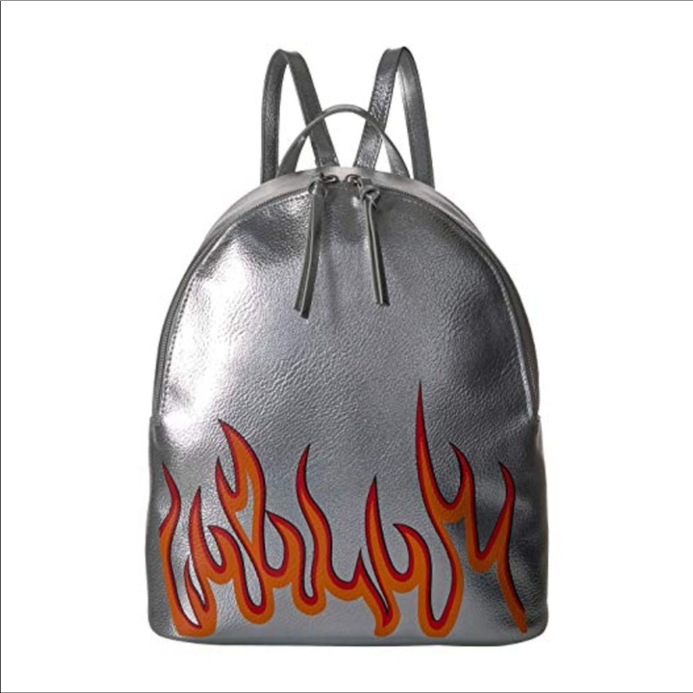 T-SHIRT & JEANS SILVER BACKPACK WITH FIRE DETAILS